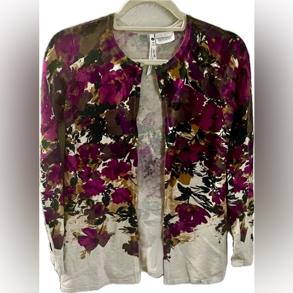 Leo & Nicole Floral Cardigan - Purple, Black, Cream